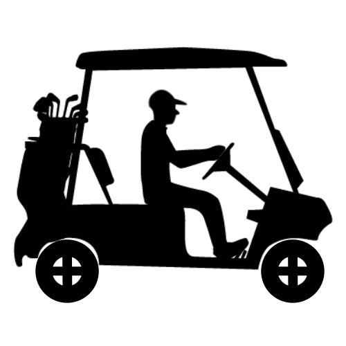 A silhouette of a man driving a golf cart