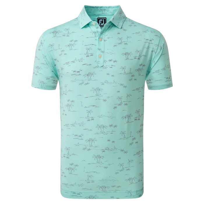 Foojoy Tropic Golf Print Men's Aqua Shirt