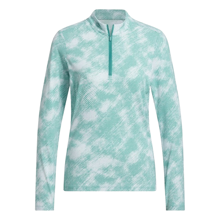 adidas Ultimate365 Printed Ladies Quarter-Zip Mock Neck Top Pure Teal