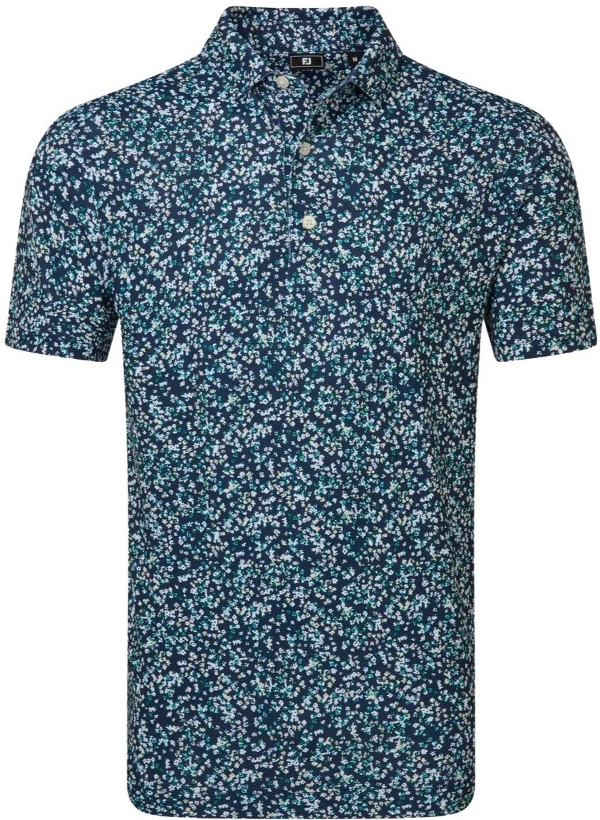FootJoy Watercolour Floral Lisle Golf Men's Shirt (Navy/Sun/Green)
