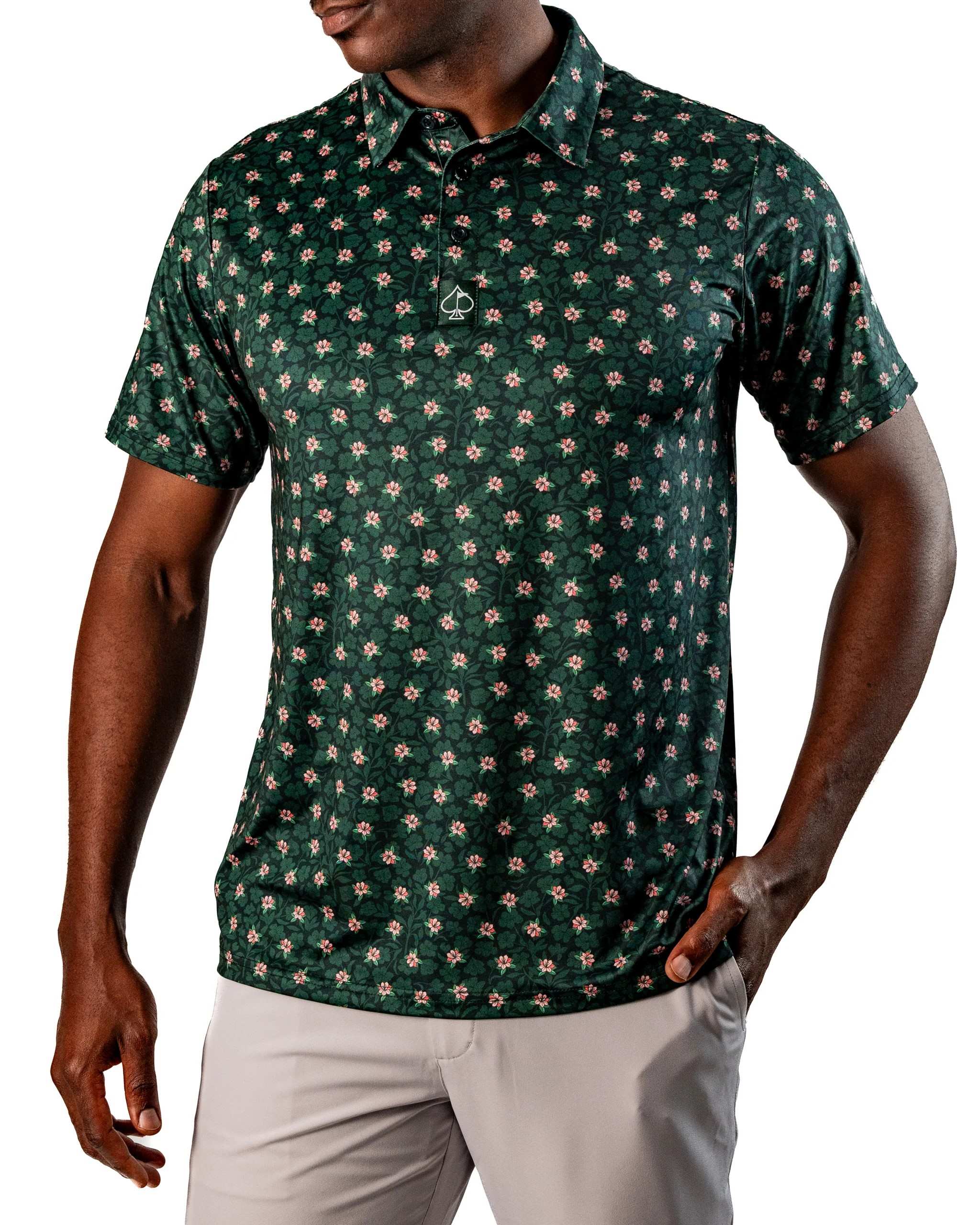 PINS & ACES Dark Azalea Men's Polo (Green)
